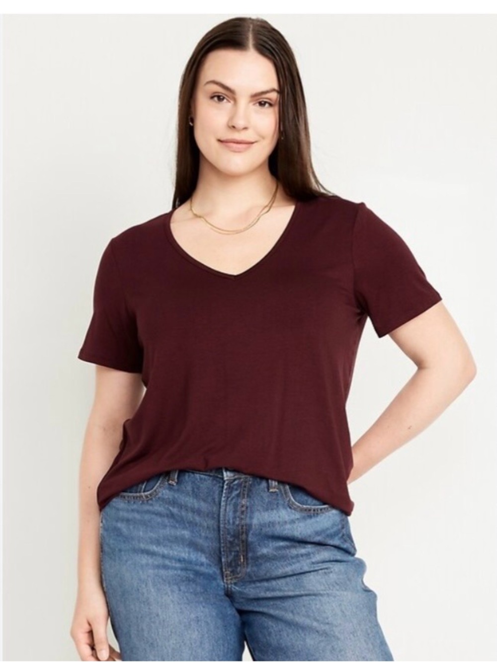 NWT! Old Navy Women's Luxe Slub-Knit V-Neck Tee in Deep Burgundy - XXL Casual